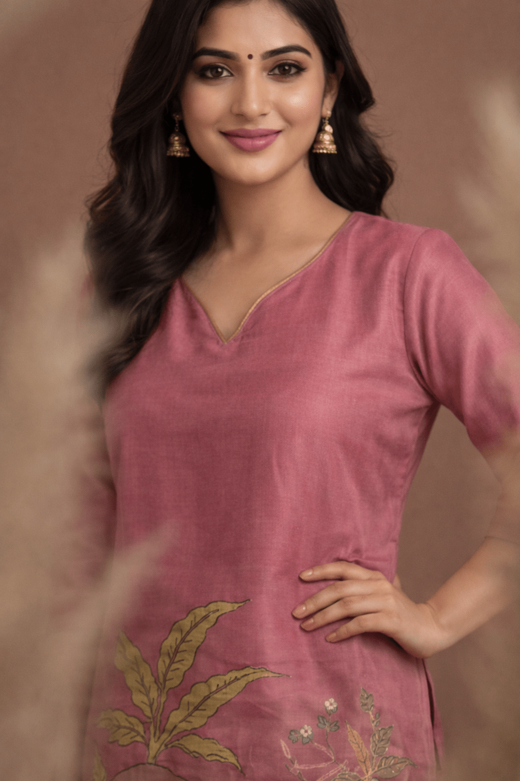 Rose Pink Elephant Motif Printed Kurta Pant Set (SWDH27) - SortedMart