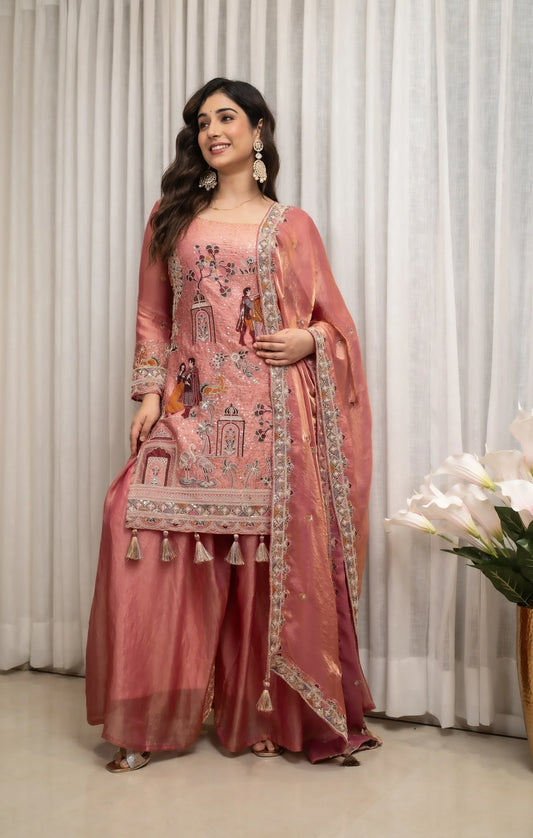 Elegant Multicolor Embroidered Kurti Suit Set with Dupatta