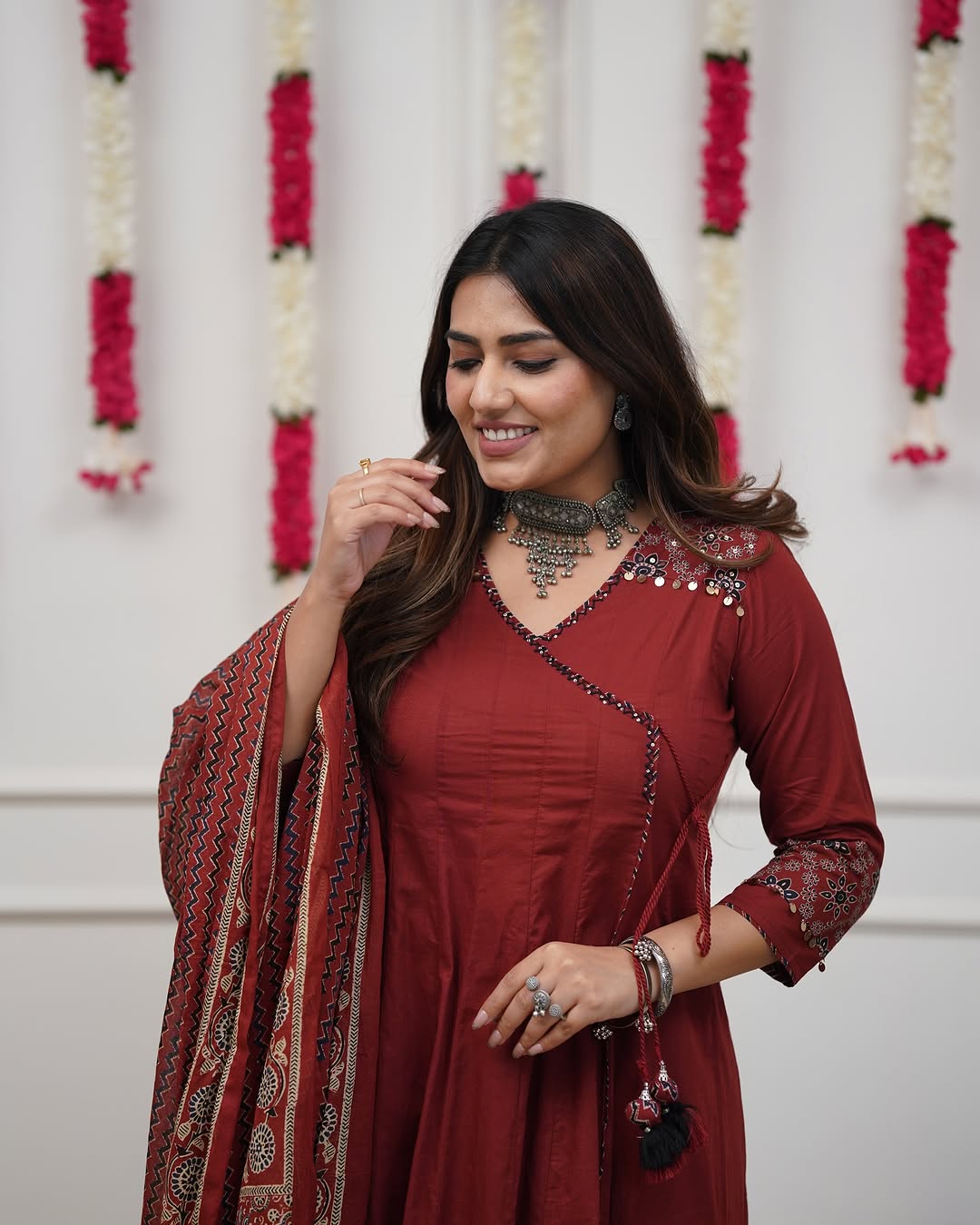 Ajrakh-Inspired Anarkali Set with Printed Dupatta S(RD29) - SortedMart