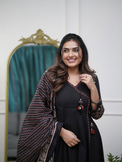 Ajrakh-Inspired Anarkali Set with Printed Dupatta S(RD29) - SortedMart