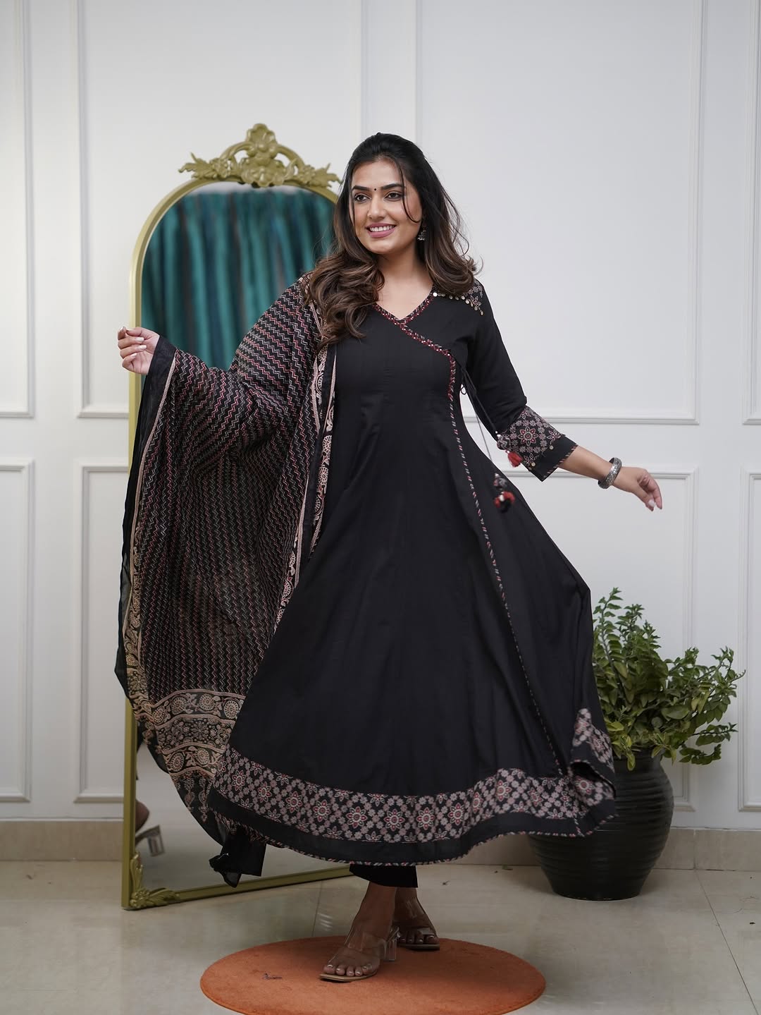 Ajrakh-Inspired Anarkali Set with Printed Dupatta S(RD29) - SortedMart