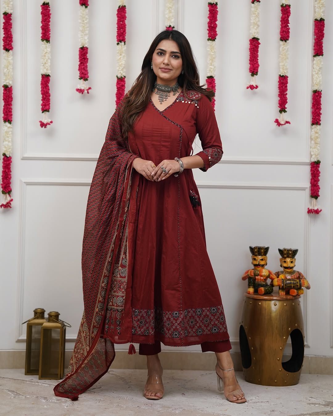 Ajrakh-Inspired Anarkali Set with Printed Dupatta S(RD29) - SortedMart