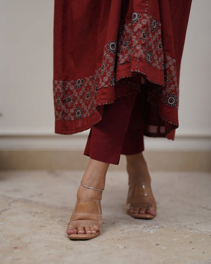Ajrakh-Inspired Anarkali Set with Printed Dupatta S(RD29) - SortedMart