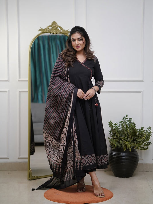 Ajrakh-Inspired Anarkali Set with Printed Dupatta S(RD29) - SortedMart