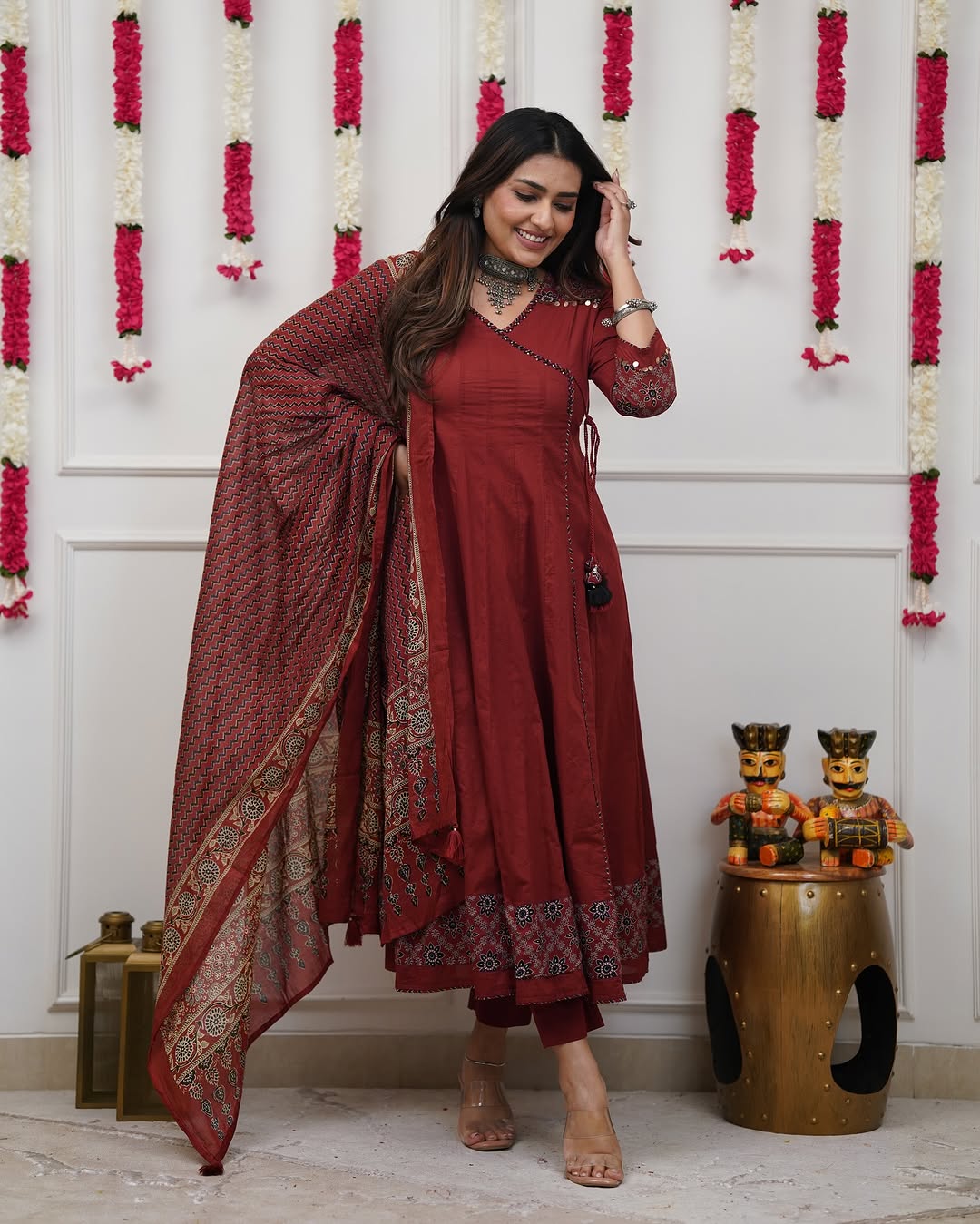 Ajrakh-Inspired Anarkali Set with Printed Dupatta S(RD29) - SortedMart