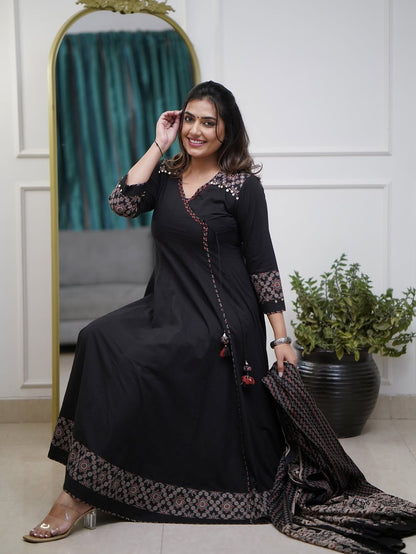 Ajrakh-Inspired Anarkali Set with Printed Dupatta S(RD29) - SortedMart