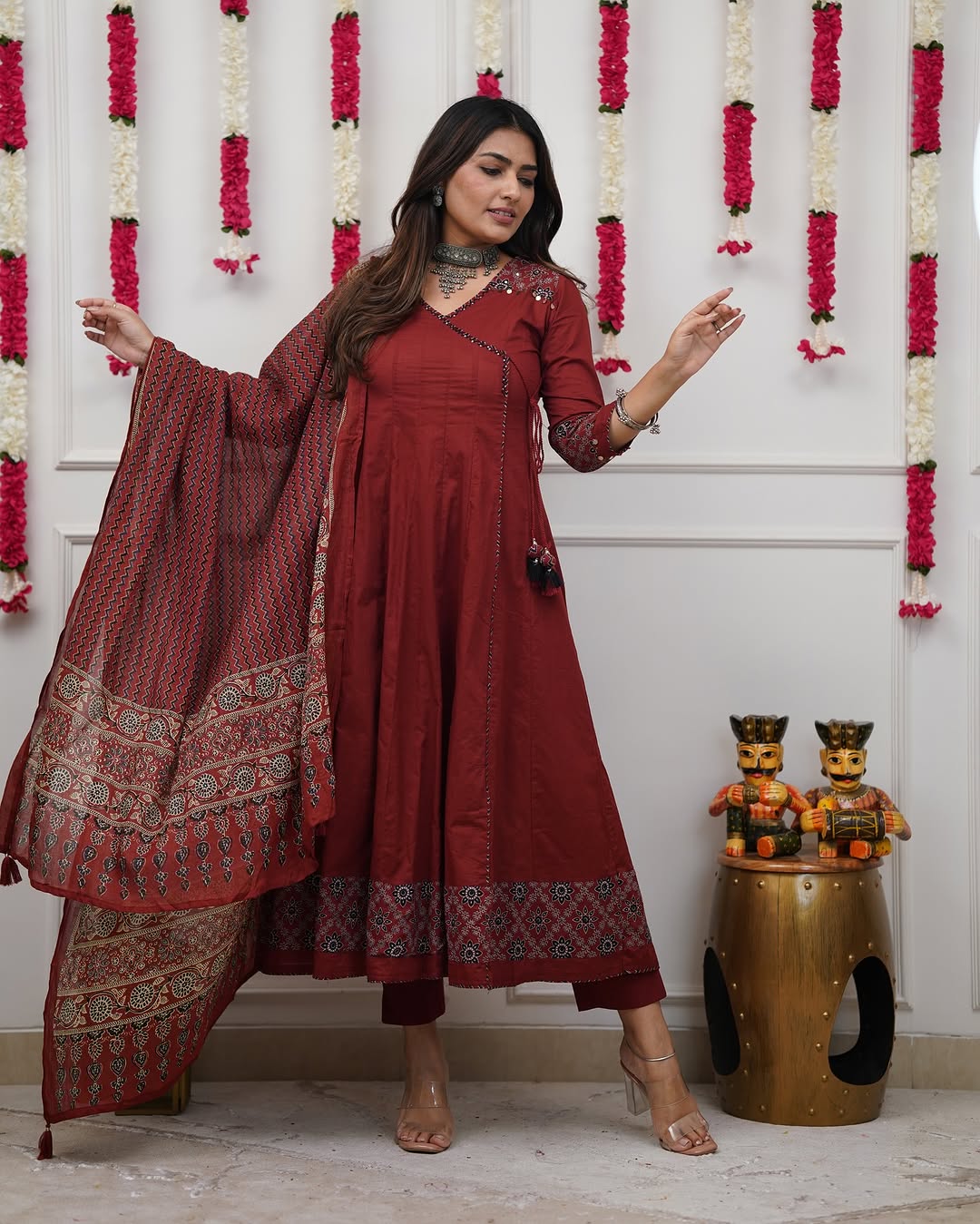 Ajrakh-Inspired Anarkali Set with Printed Dupatta S(RD29) - SortedMart
