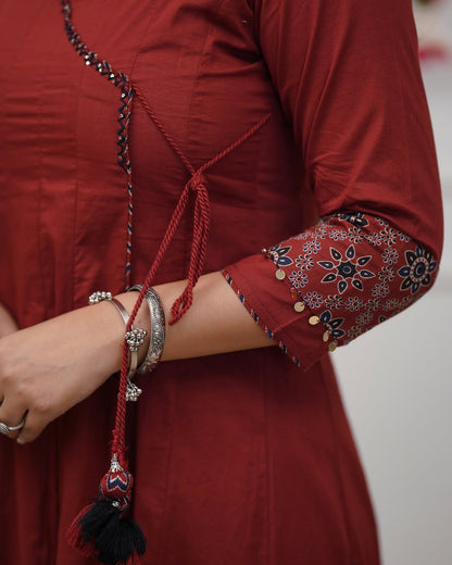 Ajrakh-Inspired Anarkali Set with Printed Dupatta S(RD29) - SortedMart
