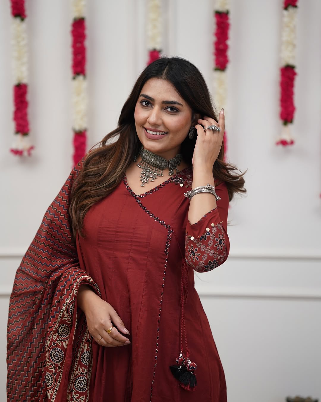 Ajrakh-Inspired Anarkali Set with Printed Dupatta S(RD29) - SortedMart