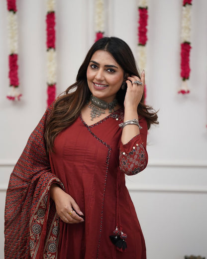 Ajrakh-Inspired Anarkali Set with Printed Dupatta S(RD29) - SortedMart