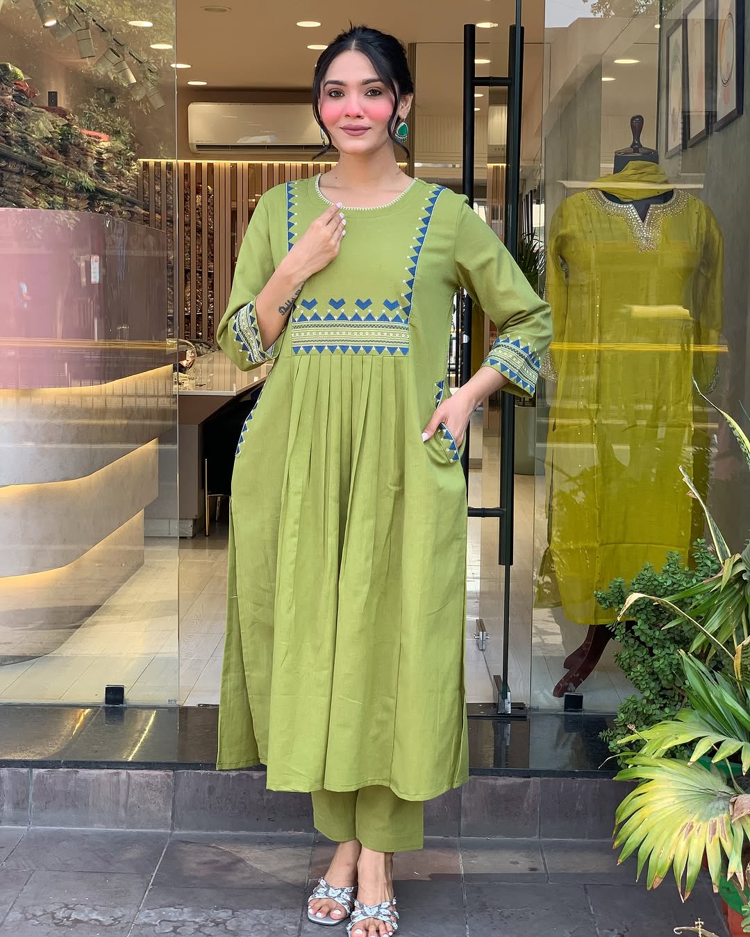 💃 Beautiful Pure Cotton Fabric Kurti Pant set special for festivals ☺️ 🫶🏻💃 (SWSK34) - SortedMart