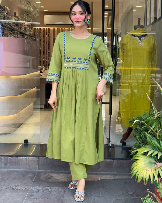 💃 Beautiful Pure Cotton Fabric Kurti Pant set special for festivals ☺️ 🫶🏻💃 (SWSK34) - SortedMart