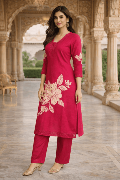 Elegant Red Floral Printed Kurta Set with Dupatta (SWDH16) - SortedMart