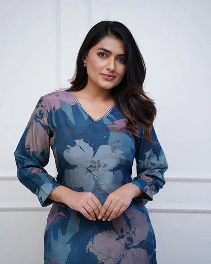 💃Enjoy New Floral Kurta Pant set with amazing lace Work ❤️(RD03) - SortedMart