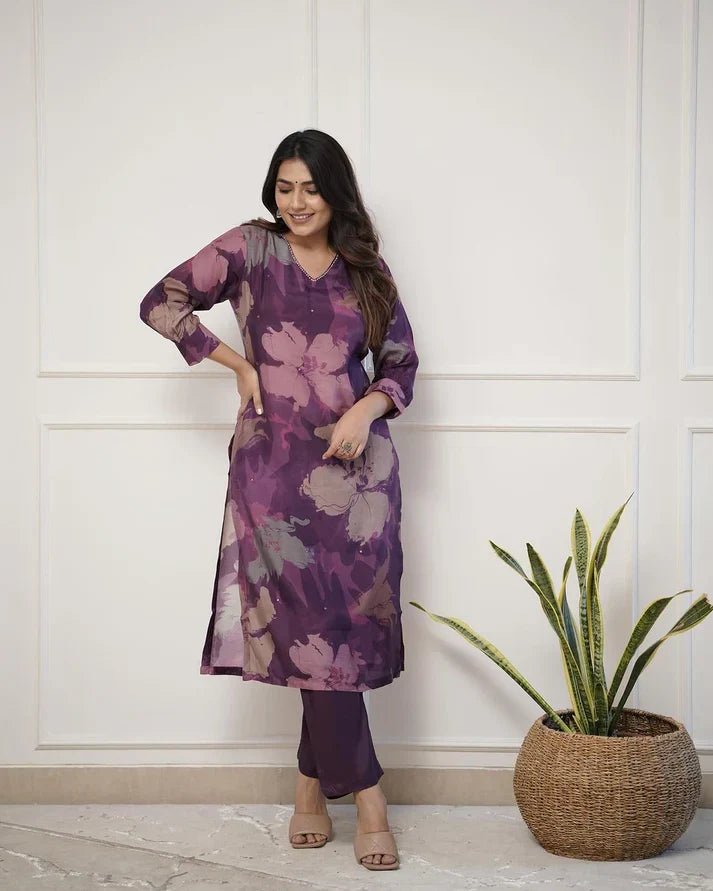 💃Enjoy New Floral Kurta Pant set with amazing lace Work ❤️(RD03) - SortedMart