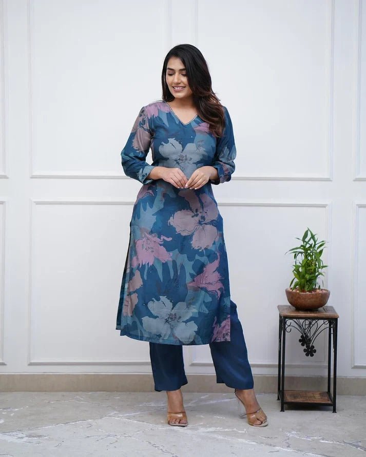 💃Enjoy New Floral Kurta Pant set with amazing lace Work ❤️(RD03) - SortedMart