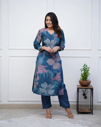 💃Enjoy New Floral Kurta Pant set with amazing lace Work ❤️(RD03) - SortedMart