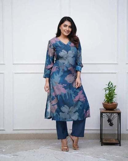 💃Enjoy New Floral Kurta Pant set with amazing lace Work ❤️(RD03) - SortedMart
