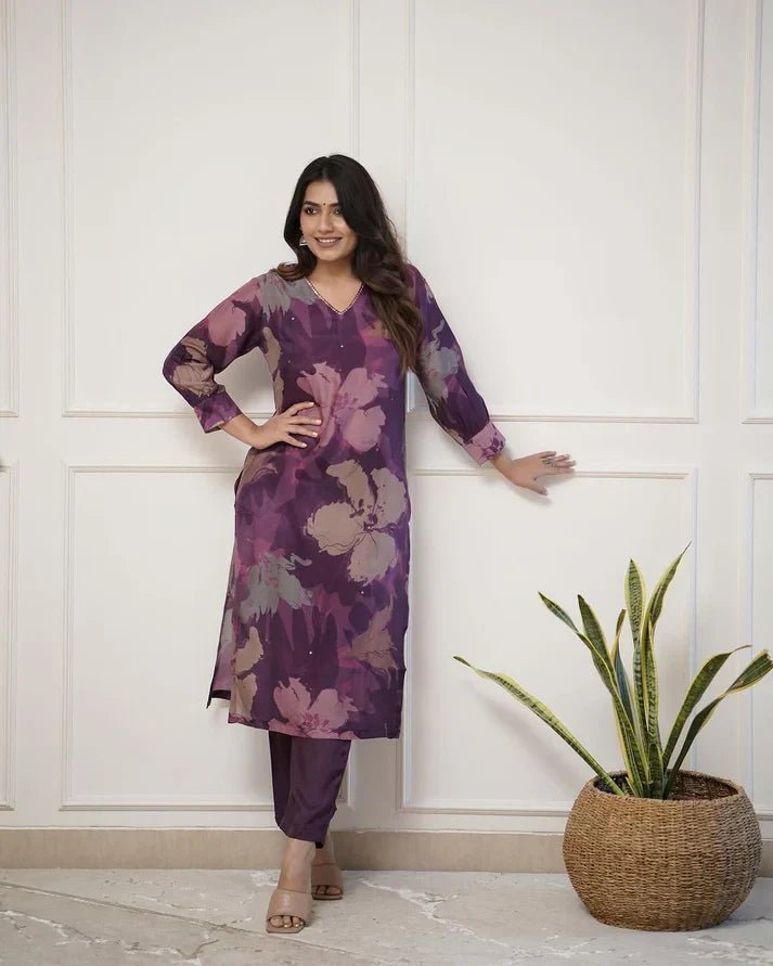 💃Enjoy New Floral Kurta Pant set with amazing lace Work ❤️(RD03) - SortedMart