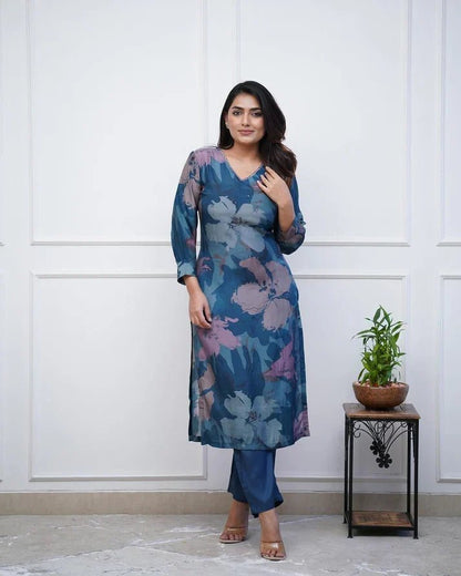 💃Enjoy New Floral Kurta Pant set with amazing lace Work ❤️(RD03) - SortedMart