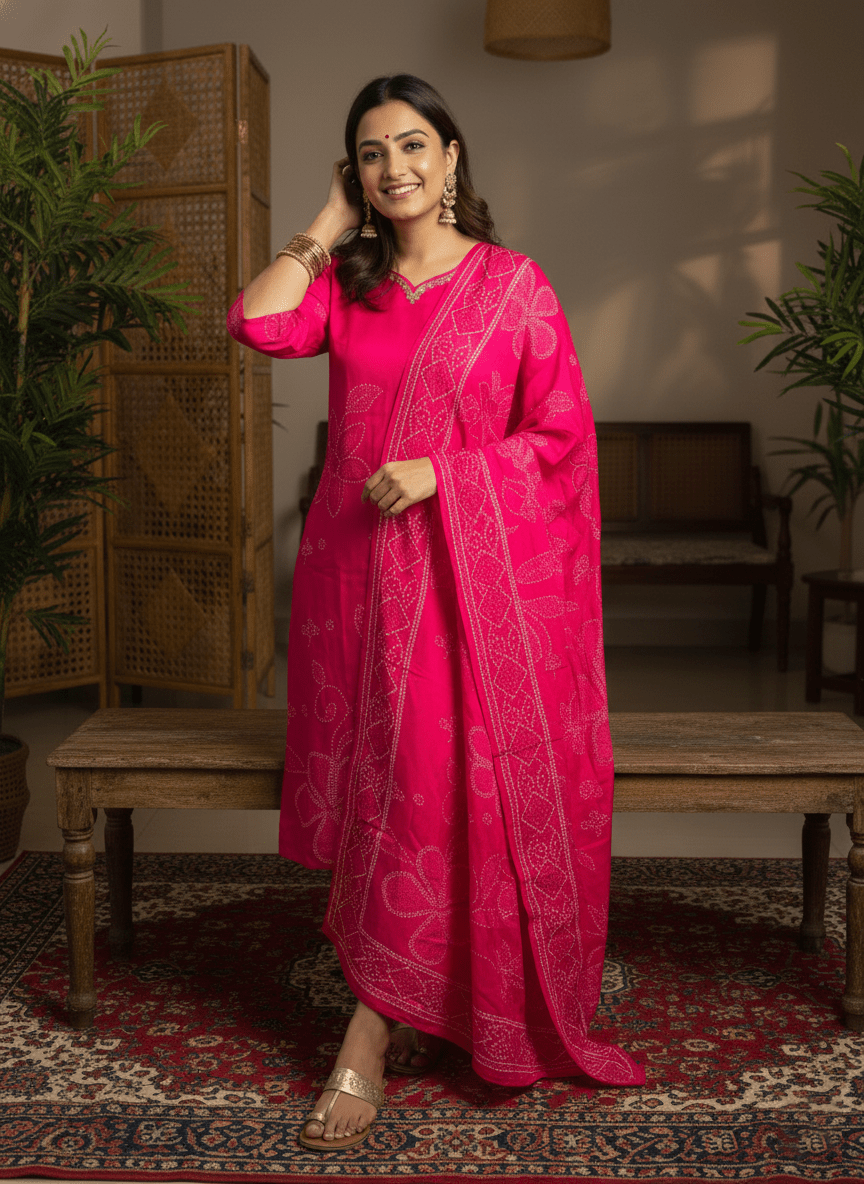Graceful Pink Embroidered Kurta Set with Dupatta (SWDH17) - SortedMart