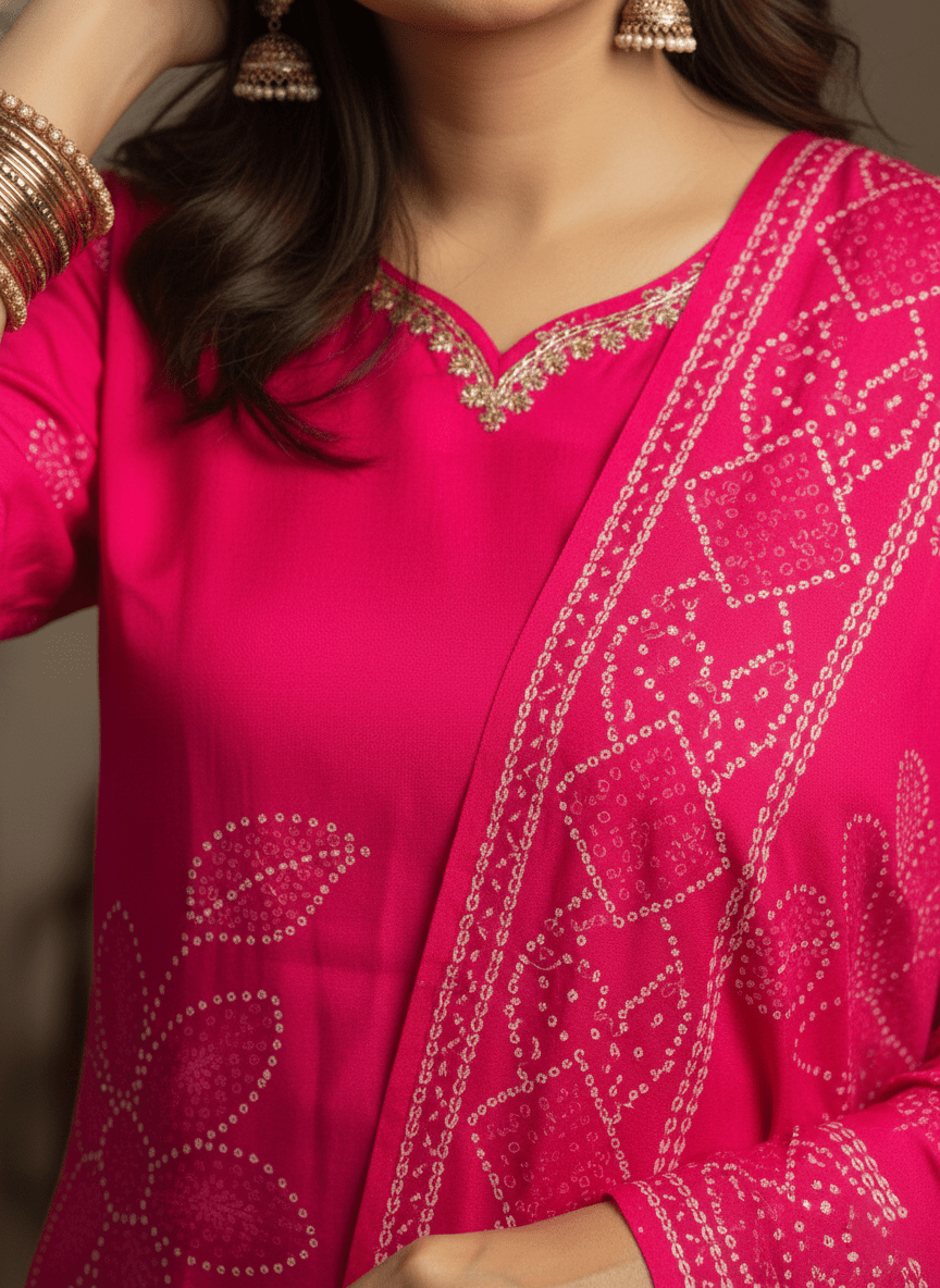 Graceful Pink Embroidered Kurta Set with Dupatta (SWDH17) - SortedMart