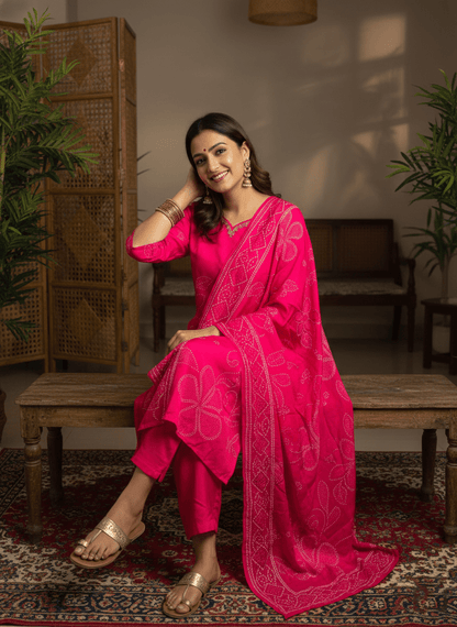 Graceful Pink Embroidered Kurta Set with Dupatta (SWDH17) - SortedMart