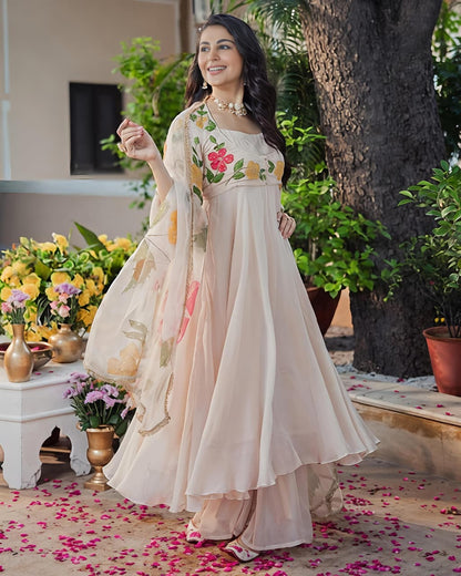 Ivory Blossom Grace Anarkali Suit ✨🌸(RRRD34) - SortedMart