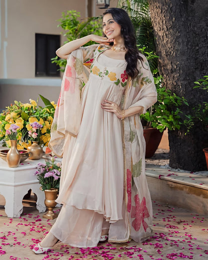 Ivory Blossom Grace Anarkali Suit ✨🌸(RRRD34) - SortedMart
