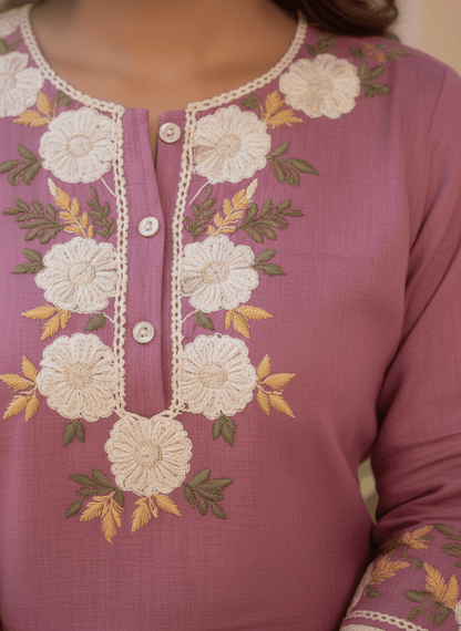 Mauve Floral Embroidered Kurta Set (SWDH20) - SortedMart