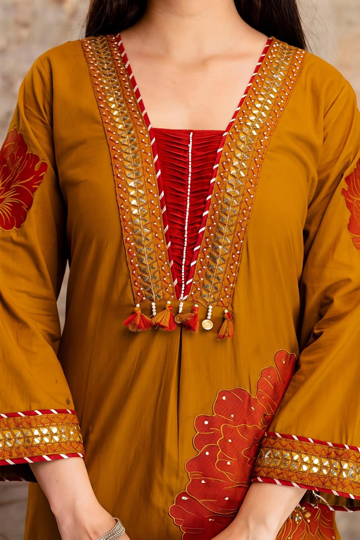 Mustard Yellow Floral Printed Kurta Palazzo Set with Dupatta (RD32) - SortedMart