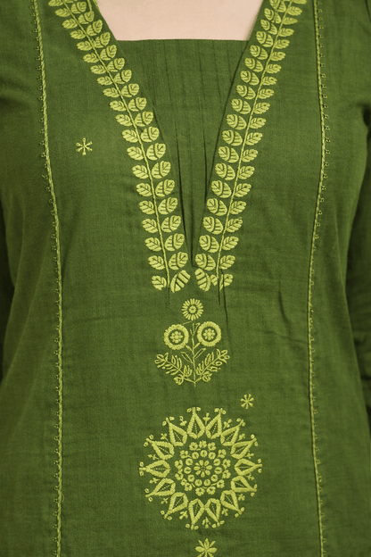 Olive Green Embroidered Kurta Set with Dupatta (SWDH22) - SortedMart