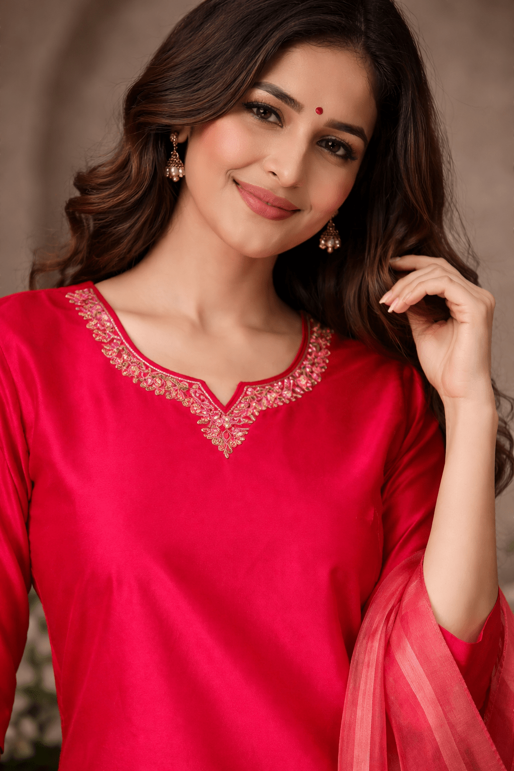 Pink Floral Printed Kurta Set with Organza Dupatta for Women (SWDH15) - SortedMart