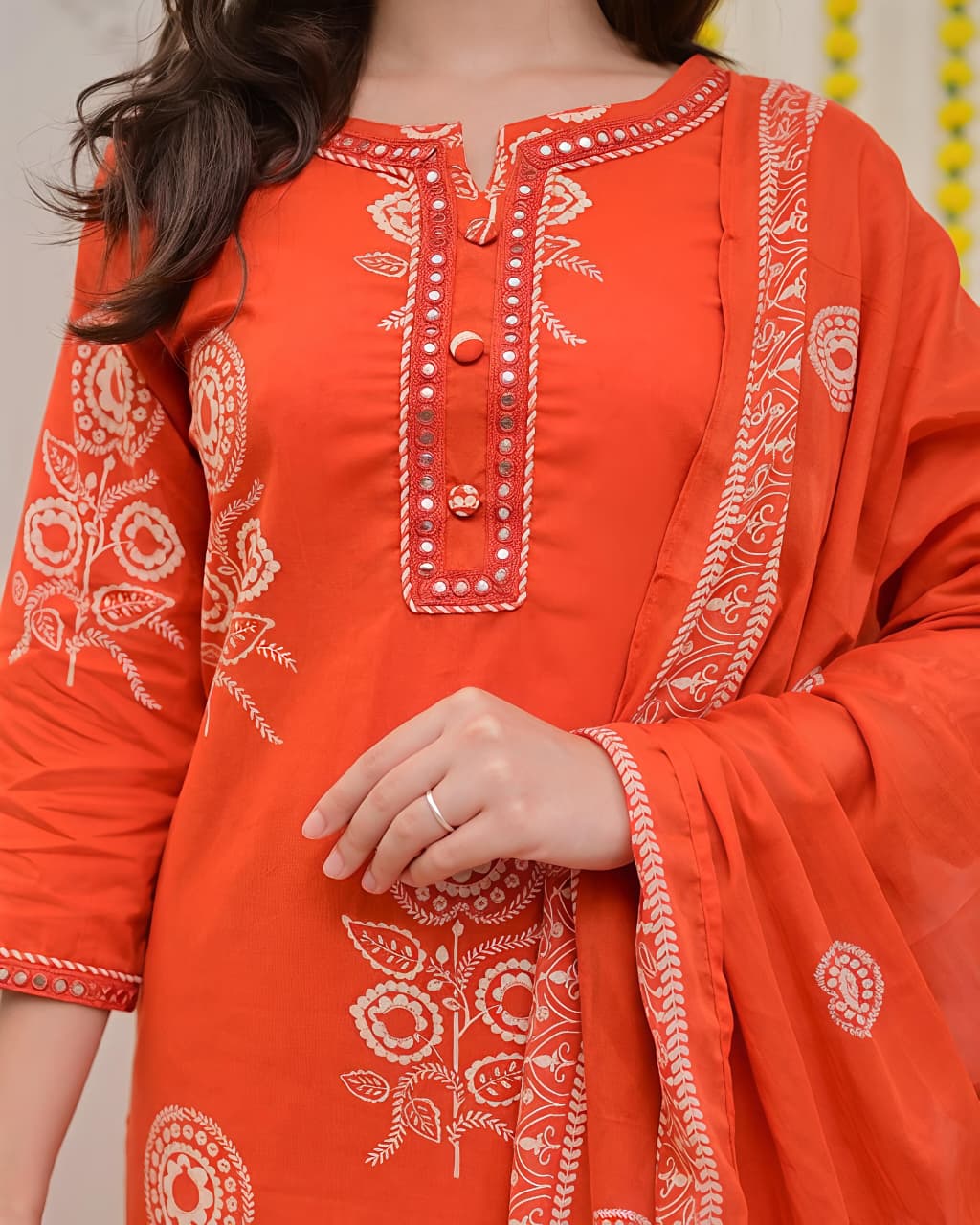 Pure Cotton discharge print kurti with pant and mulmul printed dupatta(SWSK53) - SortedMart