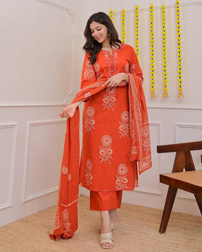 Pure Cotton discharge print kurti with pant and mulmul printed dupatta(SWSK53) - SortedMart
