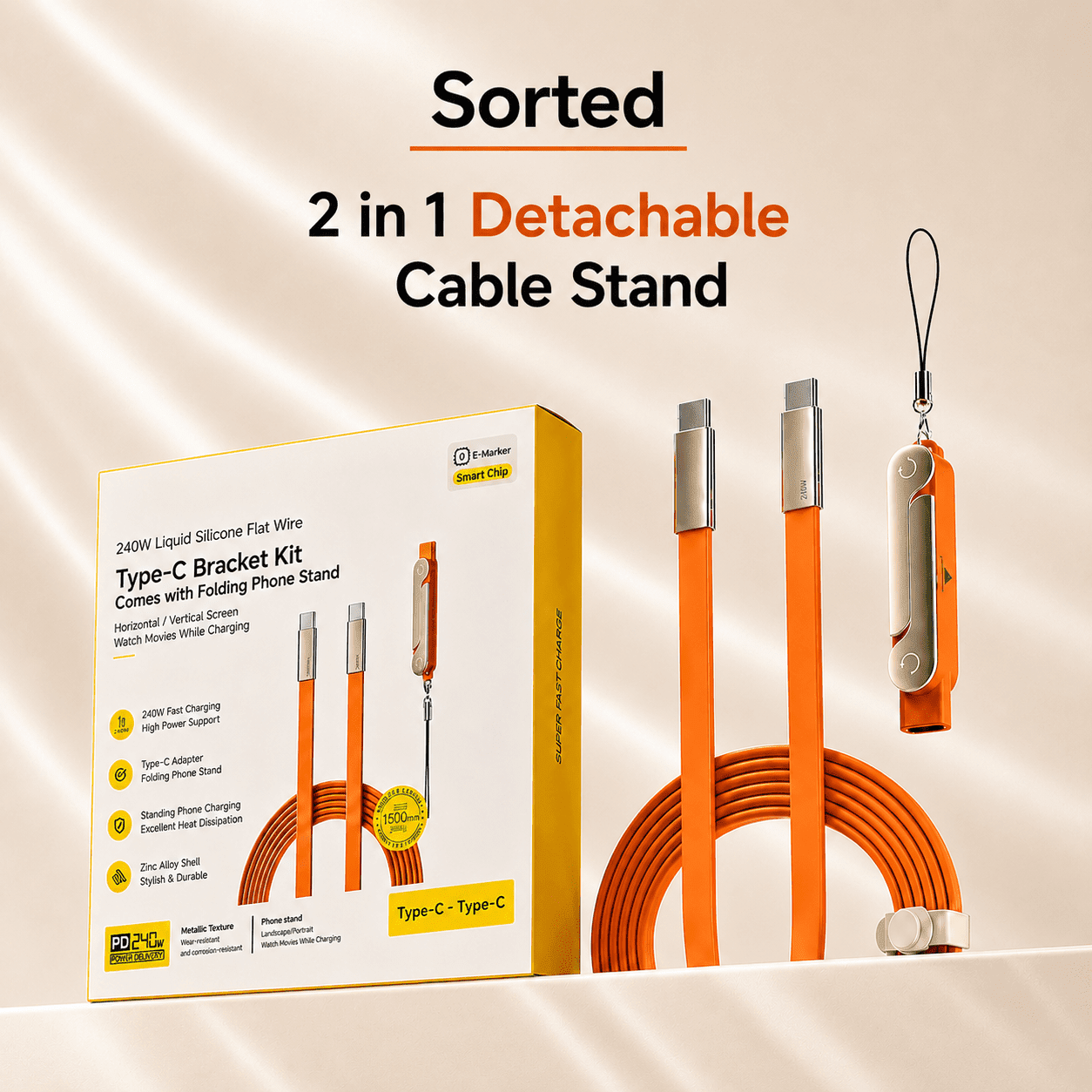 Sorted 2 in 1 detachable Charging Cable Stand - SortedMart