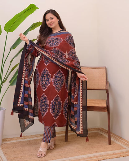 Traditional Printed Kurta Set for Women with Designer Dupatta(SWSK38) - SortedMart