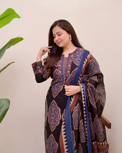 Traditional Printed Kurta Set for Women with Designer Dupatta(SWSK38) - SortedMart