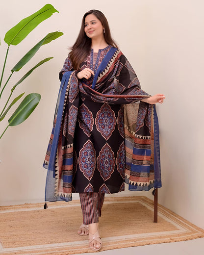 Traditional Printed Kurta Set for Women with Designer Dupatta(SWSK38) - SortedMart