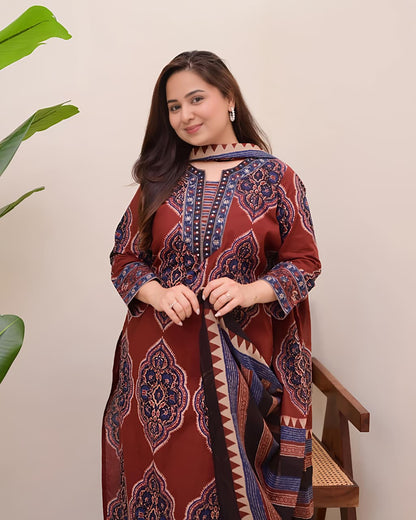 Traditional Printed Kurta Set for Women with Designer Dupatta(SWSK38) - SortedMart