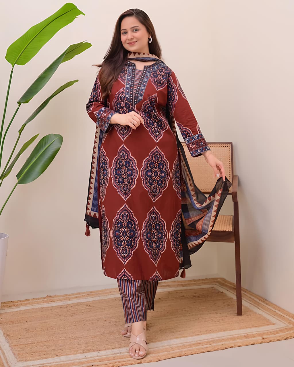 Traditional Printed Kurta Set for Women with Designer Dupatta(SWSK38) - SortedMart