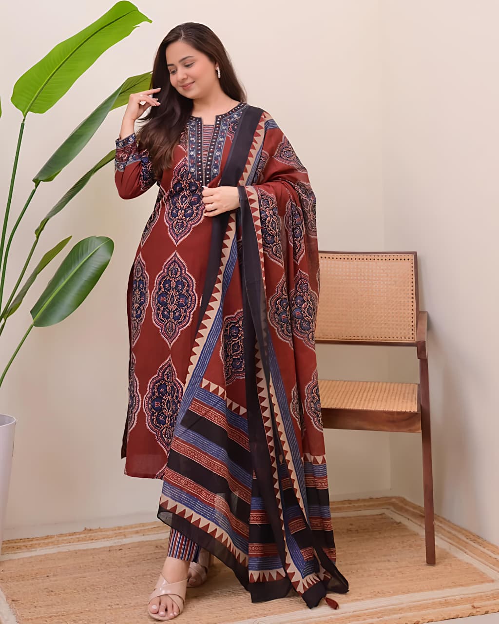 Traditional Printed Kurta Set for Women with Designer Dupatta(SWSK38) - SortedMart