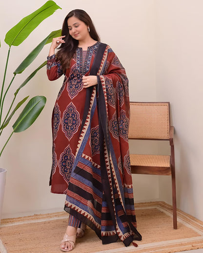 Traditional Printed Kurta Set for Women with Designer Dupatta(SWSK38) - SortedMart