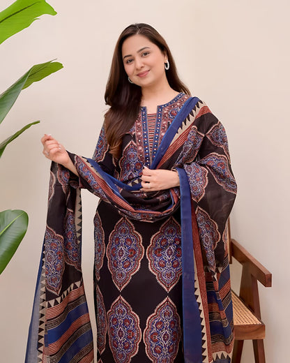 Traditional Printed Kurta Set for Women with Designer Dupatta(SWSK38) - SortedMart