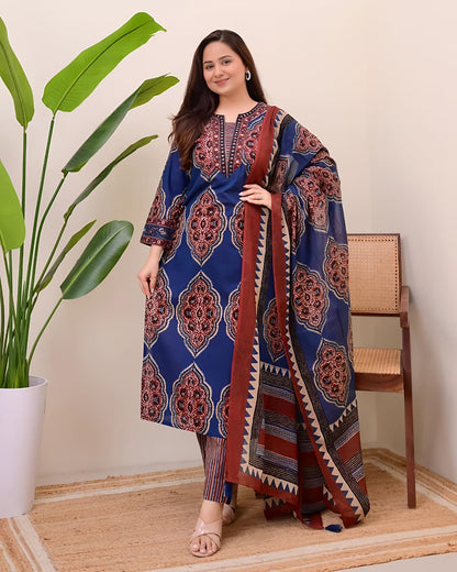 Traditional Printed Kurta Set for Women with Designer Dupatta(SWSK38) - SortedMart