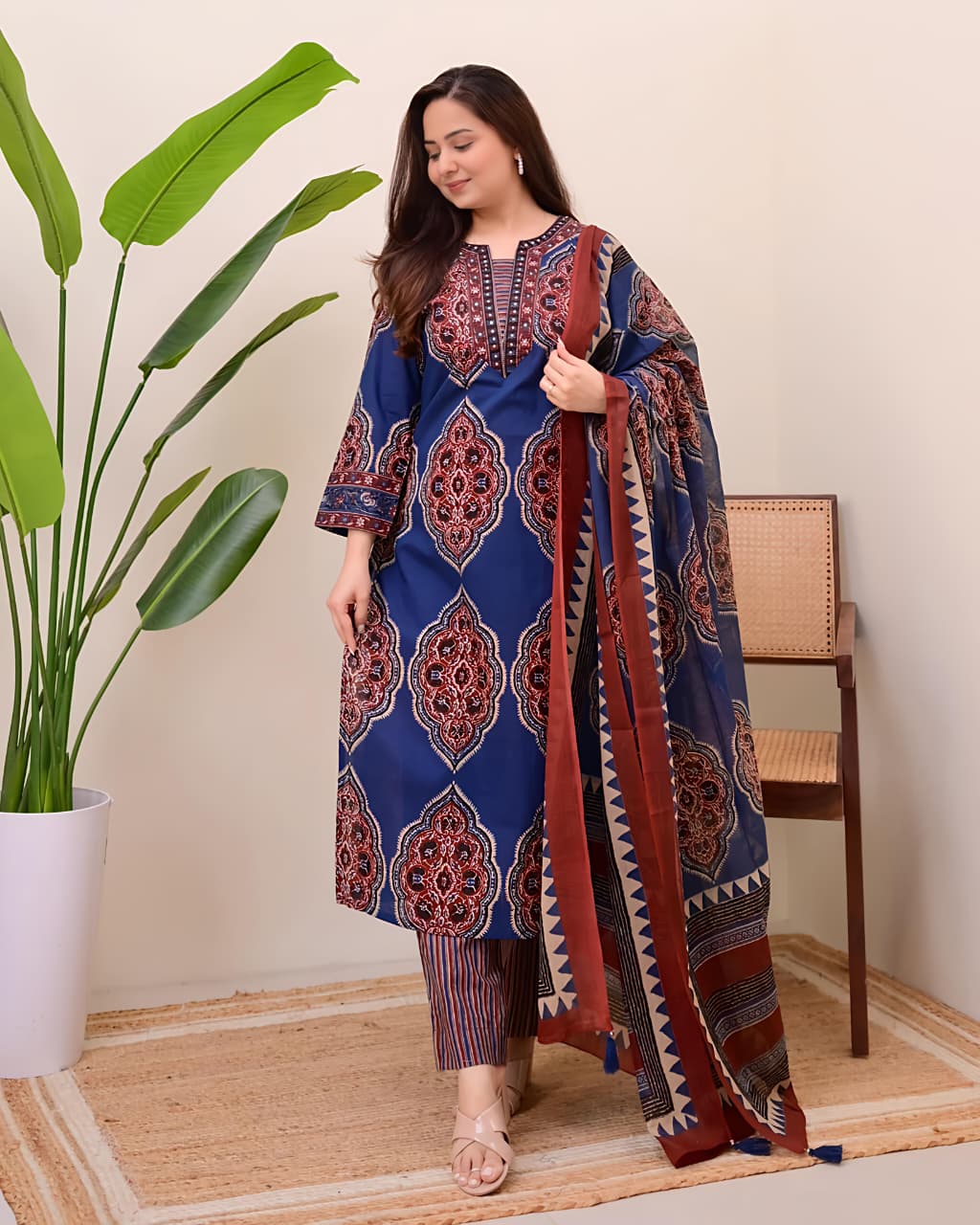 Traditional Printed Kurta Set for Women with Designer Dupatta(SWSK38) - SortedMart
