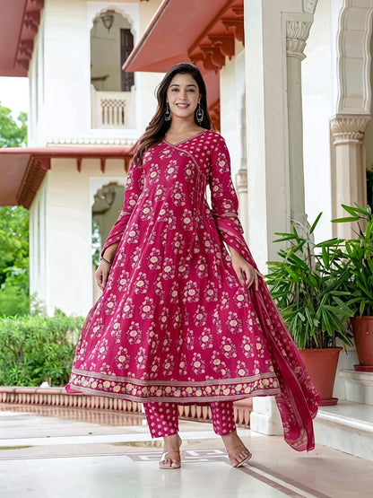 Women Ethnic Printed Kurta Set with Dupatta – Festive & Wedding Wear(SWSK39) - SortedMart