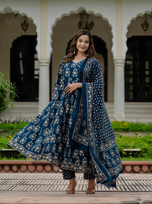 Women Ethnic Printed Kurta Set with Dupatta – Festive & Wedding Wear(SWSK39) - SortedMart
