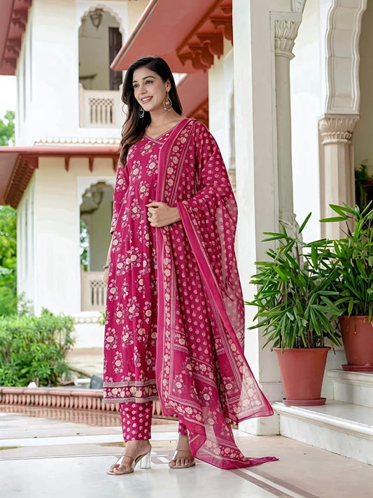 Women Ethnic Printed Kurta Set with Dupatta – Festive & Wedding Wear(SWSK39) - SortedMart
