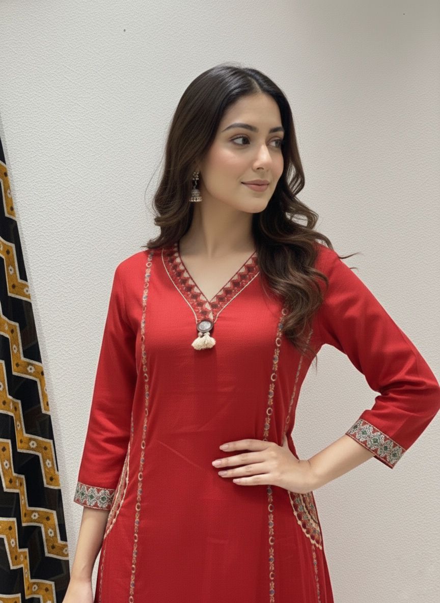 Women’s Embroidered Kurta Pant Set with Dupatta (RD33) - SortedMart